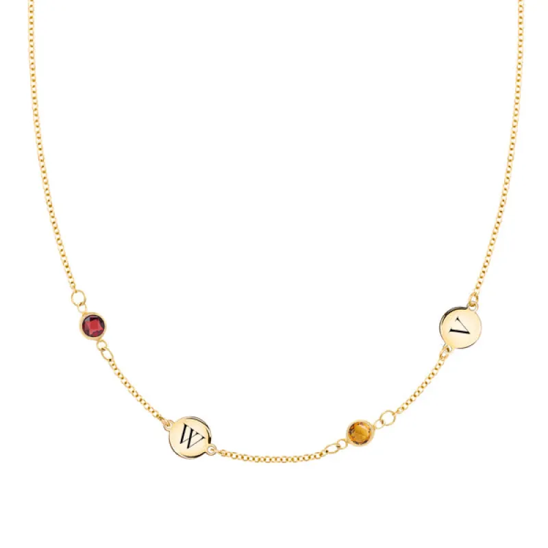Personalized Classic 2 Letter & 2 Birthstone Necklace in 14k Gold (Double Spacing) sold by Haverhill