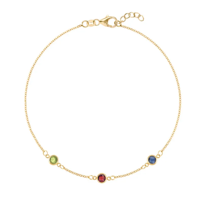 Personalized Classic 3 Birthstone Bracelet in 14k Gold sold by Haverhill