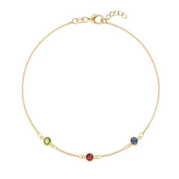 Personalized Classic 3 Birthstone Bracelet in 14k Gold sold by Haverhill