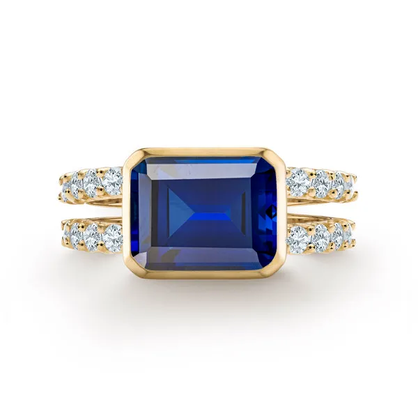 Personalized Warren Horizontal Birthstone Ring with Accent Stones in 14k Gold sold by Haverhill