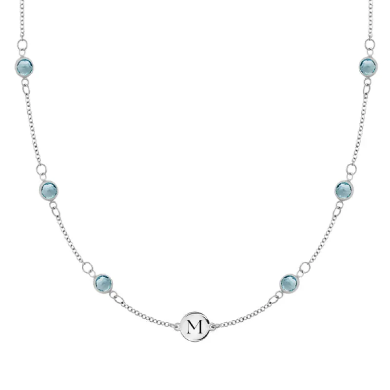 Personalized 1 Letter & 6 Classic Birthstone Necklace in 14k Gold (Double Spacing) sold by Haverhill