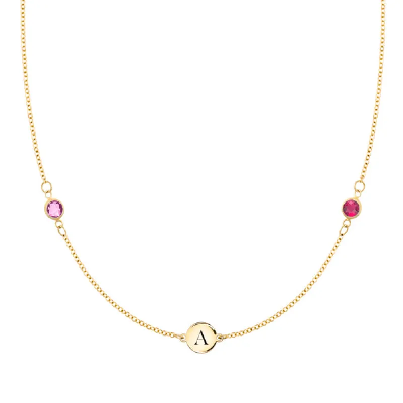 Personalized 1 Letter & 2 Classic Birthstone Necklace in 14k Gold sold by Haverhill