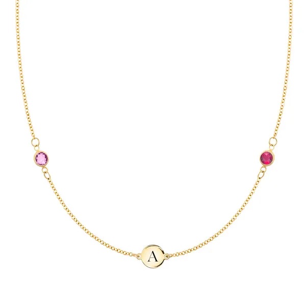 Personalized 1 Letter & 2 Classic Birthstone Necklace in 14k Gold sold by Haverhill