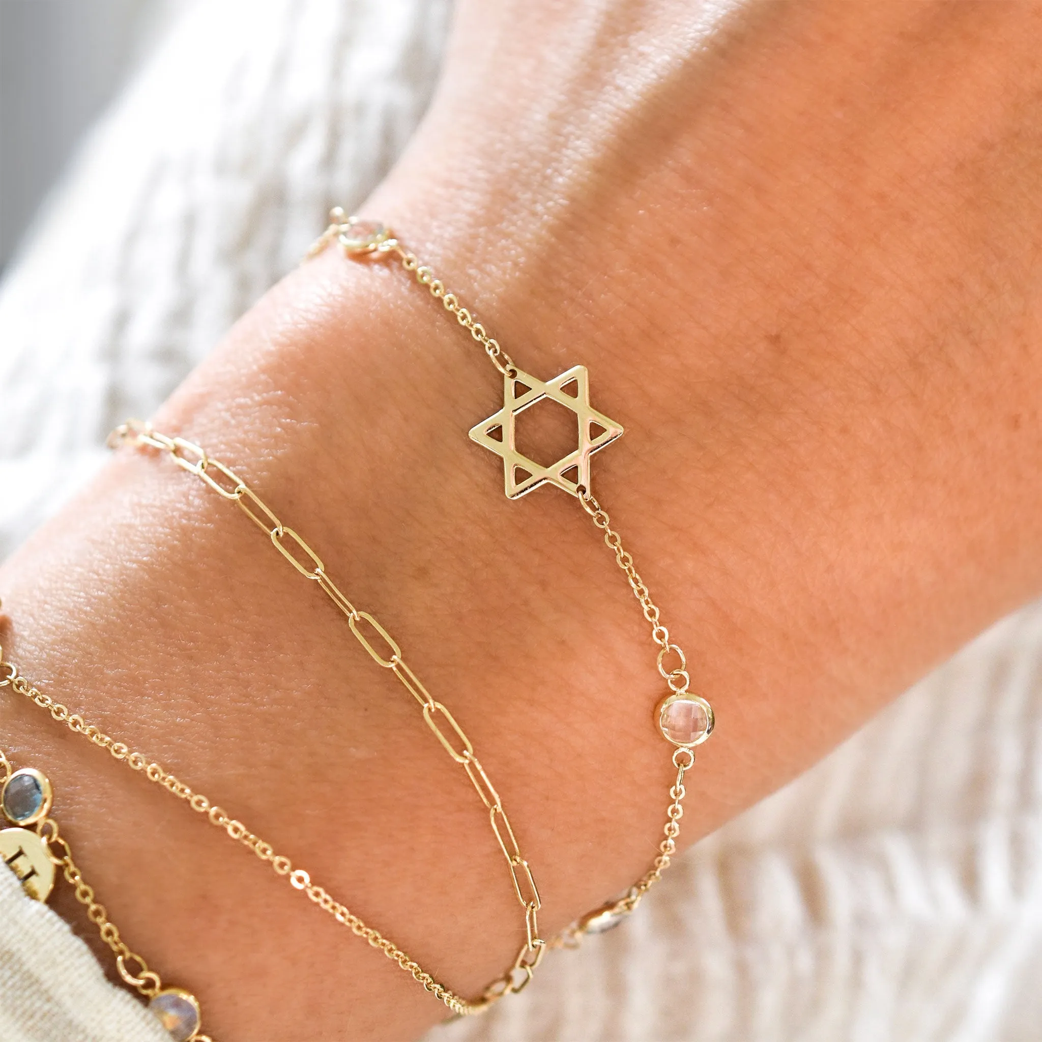 Personalized Classic Star of David & 3 Birthstone Bracelet in 14k Gold sold by Haverhill product image thumbnail 2