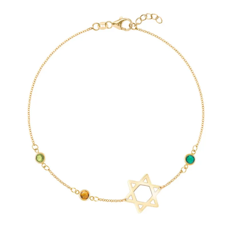 Personalized Classic Star of David & 3 Birthstone Bracelet in 14k Gold sold by Haverhill