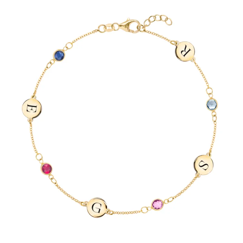 Personalized 4 Letter & 4 Classic Birthstone Bracelet in 14k Gold sold by Haverhill