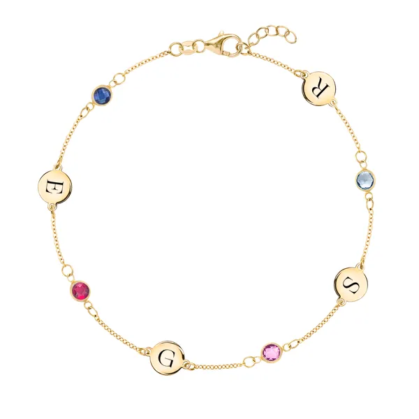 Personalized 4 Letter & 4 Classic Birthstone Bracelet in 14k Gold sold by Haverhill