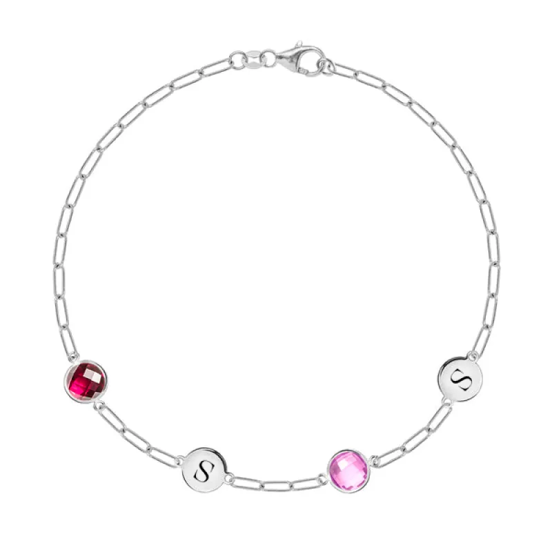 Personalized 2 Letter & 2 Grand Birthstone Adelaide Mini Bracelet in 14k Gold sold by Haverhill