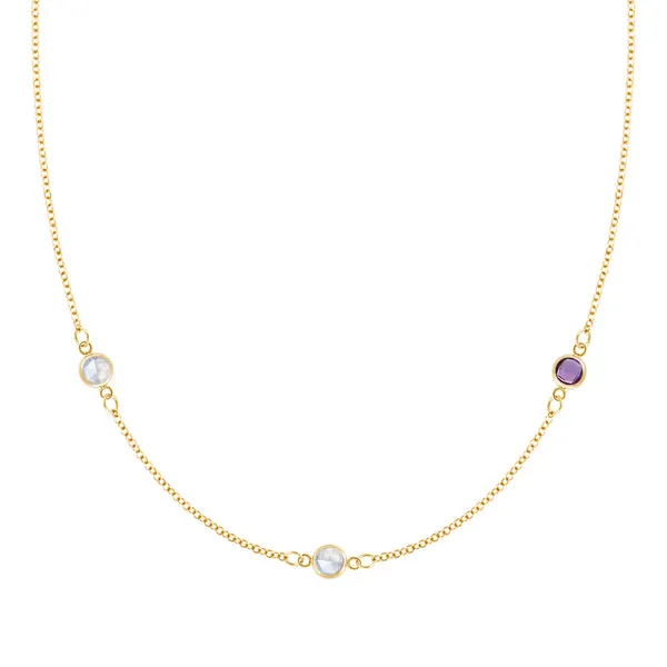 Personalized Classic 3 Birthstone Necklace in 14k Gold sold by Haverhill