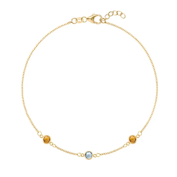 Personalized Classic 3 Birthstone Bracelet in 14k Gold sold by Haverhill