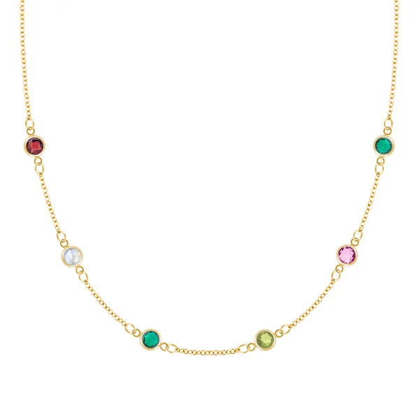 Personalized Classic 6 Birthstone Necklace in 14k Gold sold by Haverhill