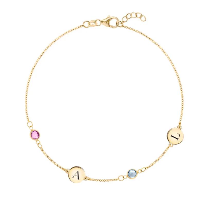 Personalized 2 Letter & 2 Classic Birthstone Bracelet in 14k Gold sold by Haverhill