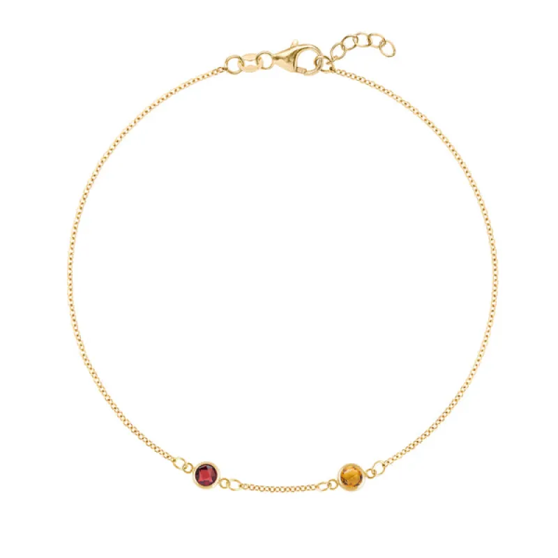 Personalized Classic 2 Birthstone Bracelet in 14k Gold made by Haverhill