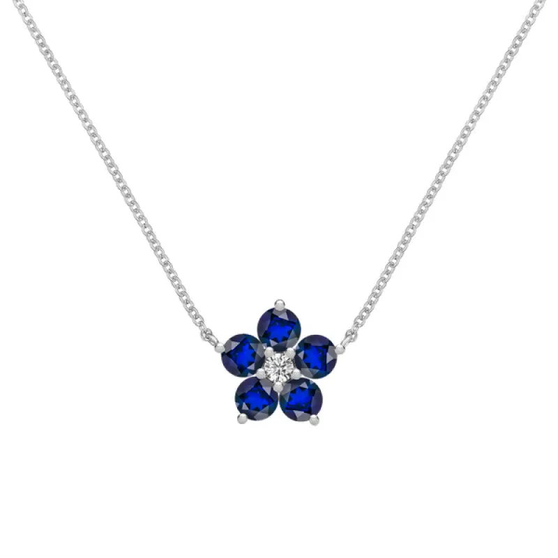 Personalized Greenwich Flower Birthstone & Diamond Necklace in 14k Gold sold by Haverhill