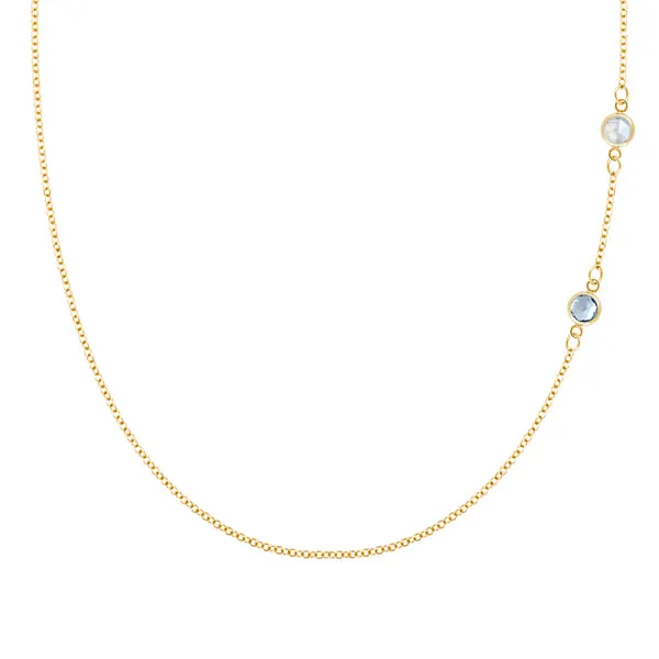 Personalized Classic 2 Birthstone Necklace in 14k Gold sold by Haverhill