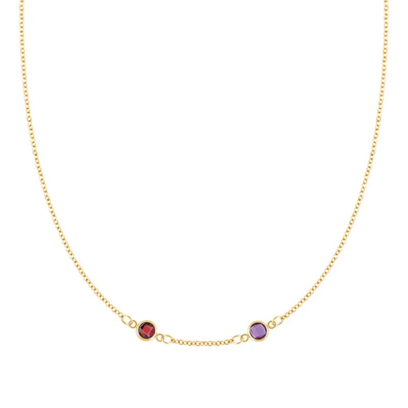 Personalized Classic 2 Birthstone Necklace in 14k Gold (Centered) sold by Haverhill