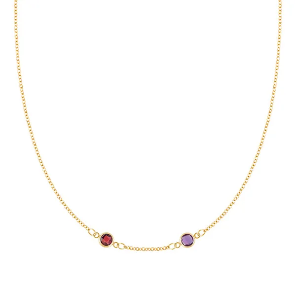 Personalized Classic 2 Birthstone Necklace in 14k Gold (Centered) sold by Haverhill