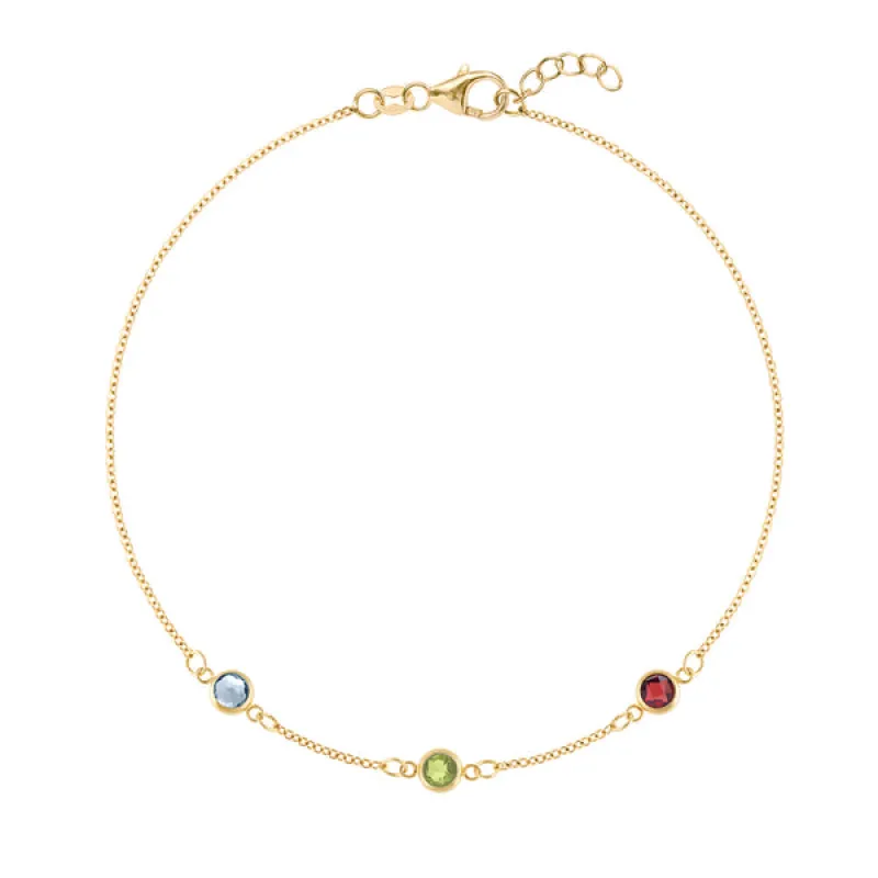 Personalized Classic 3 Birthstone Bracelet in 14k Gold sold by Haverhill