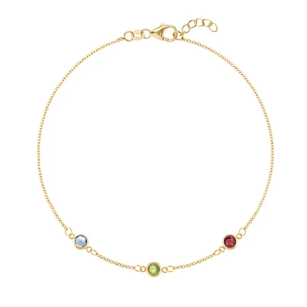 Personalized Classic 3 Birthstone Bracelet in 14k Gold sold by Haverhill