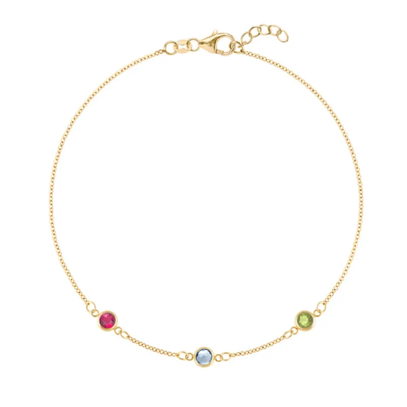Personalized Classic 3 Birthstone Bracelet in 14k Gold sold by Haverhill