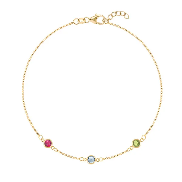 Personalized Classic 3 Birthstone Bracelet in 14k Gold sold by Haverhill