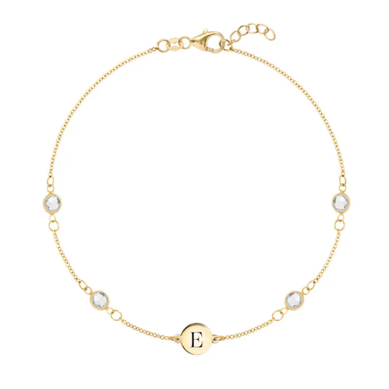 Personalized Classic 1 Letter & 4 White Topaz Bracelet in 14k Gold (April) sold by Haverhill