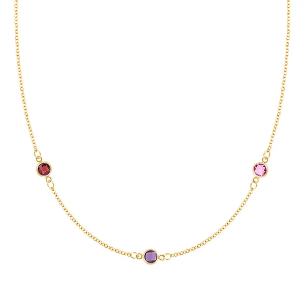Personalized Classic 3 Birthstone Necklace in 14k Gold sold by Haverhill