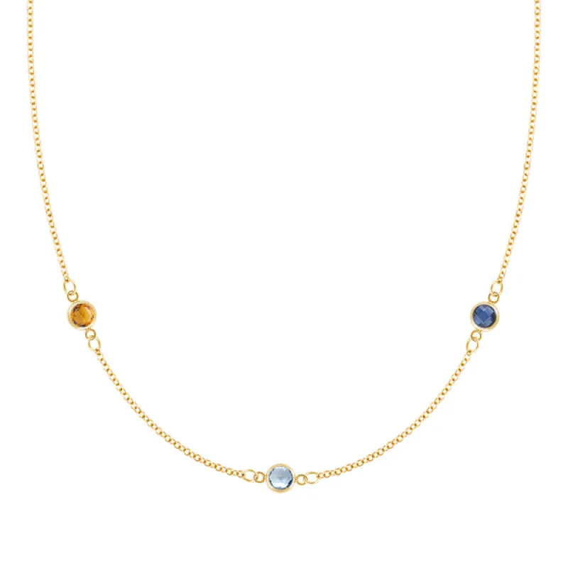 Personalized Classic 3 Birthstone Necklace in 14k Gold sold by Haverhill