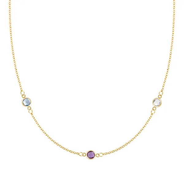 Personalized Classic 3 Birthstone Necklace in 14k Gold sold by Haverhill
