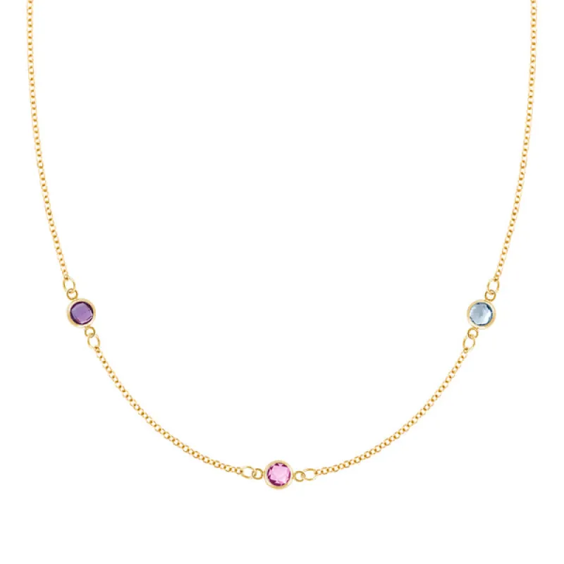 Personalized Classic 3 Birthstone Necklace in 14k Gold sold by Haverhill
