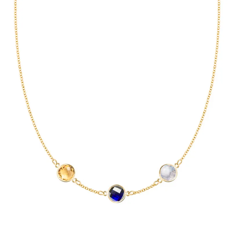 Personalized Grand 3 Birthstone Necklace in 14k Gold sold by Haverhill