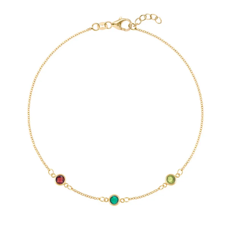 Personalized Classic 3 Birthstone Bracelet in 14k Gold sold by Haverhill