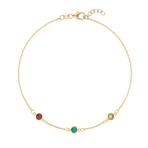 Personalized Classic 3 Birthstone Bracelet in 14k Gold sold by Haverhill