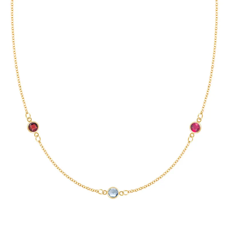 Personalized Classic 3 Birthstone Necklace in 14k Gold sold by Haverhill