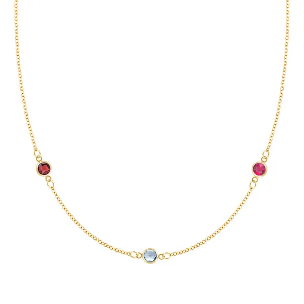 Personalized Classic 3 Birthstone Necklace in 14k Gold sold by Haverhill