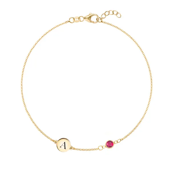 Personalized Classic 1 Letter & 1 Birthstone Bracelet in 14k Gold sold by Haverhill