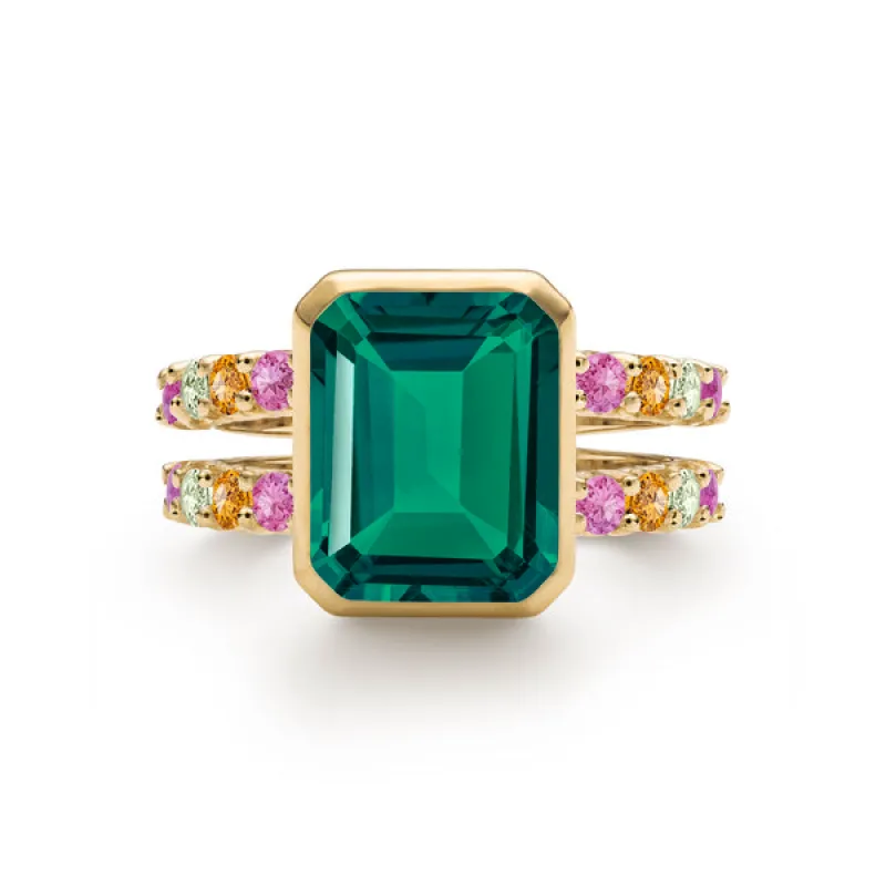 Personalized Warren Vertical Birthstone Ring with Accent Stones in 14k Gold sold by Haverhill