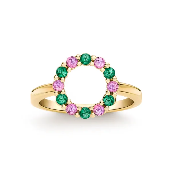 Personalized Rosecliff Small Circle Birthstone Ring in 14k Gold sold by Haverhill