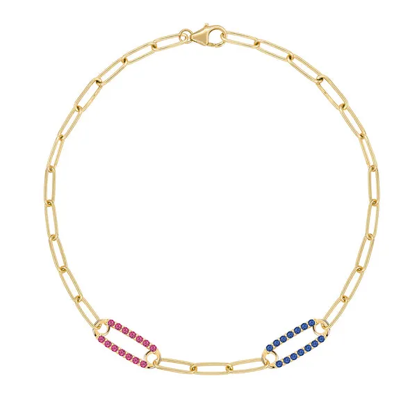 Personalized Adelaide 2 Pavé Birthstone Link Bracelet in 14k Gold sold by Haverhill