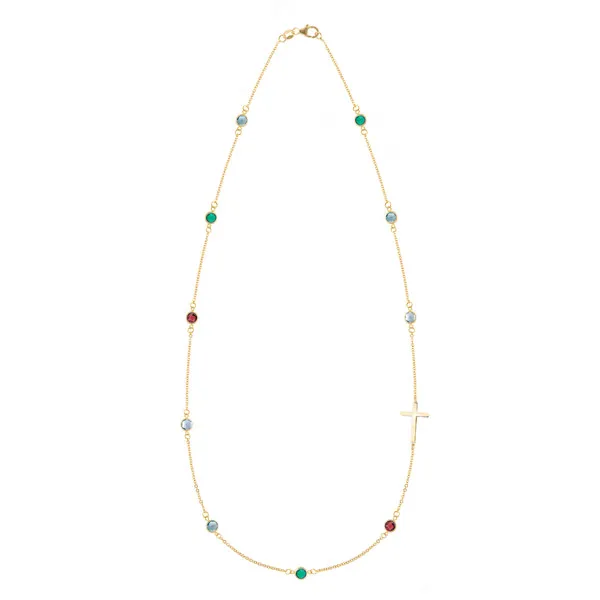 Personalized Bayberry Birthstone Cross Necklace in 14k Gold sold by Haverhill