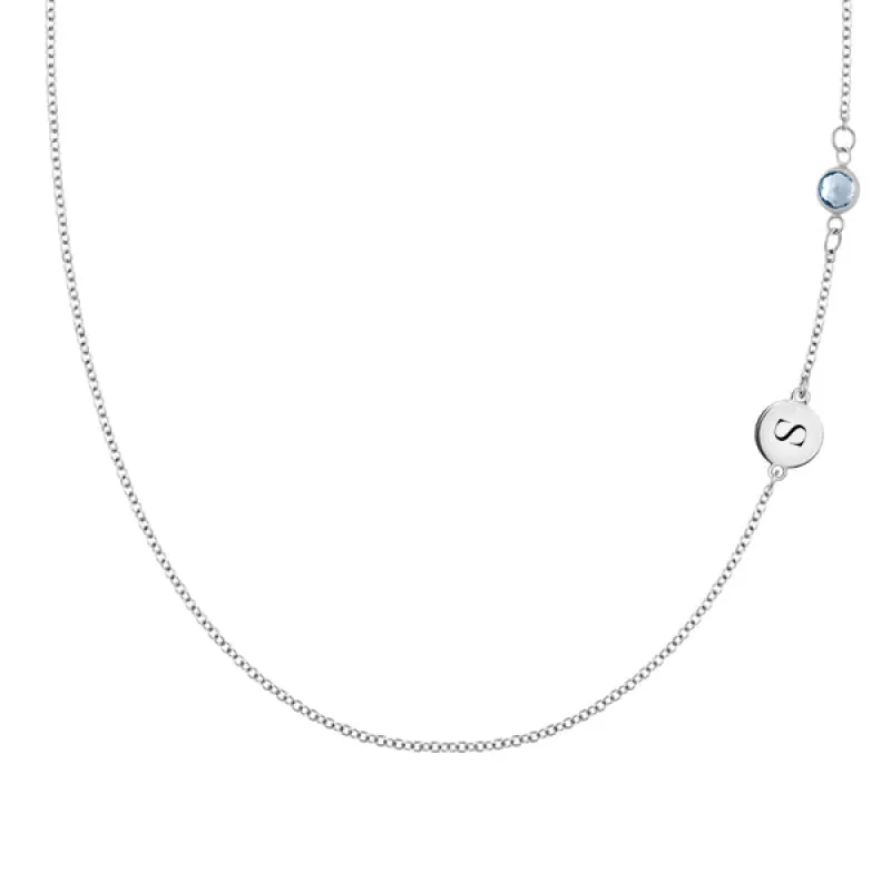 Personalized Classic 1 Letter & 1 Birthstone Necklace in 14k Gold (Double Spacing) sold by Haverhill