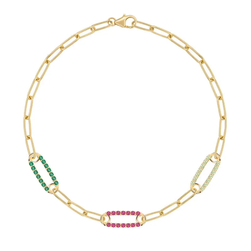 Personalized Adelaide 3 Pavé Birthstone Link Bracelet in 14k Gold sold by Haverhill