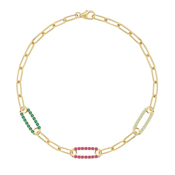 Personalized Adelaide 3 Pavé Birthstone Link Bracelet in 14k Gold sold by Haverhill