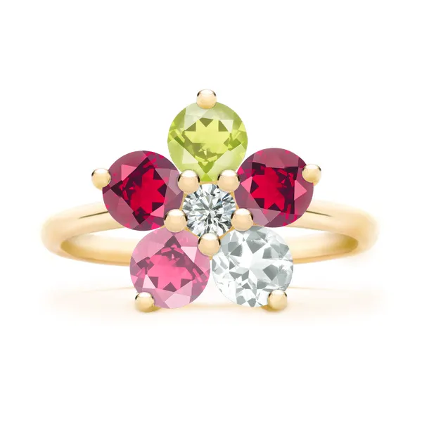 Personalized Greenwich Flower Birthstone & Diamond Ring in 14k Gold sold by Haverhill