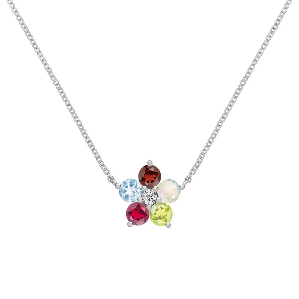 Personalized Greenwich Flower Birthstone & Diamond Necklace in 14k Gold sold by Haverhill