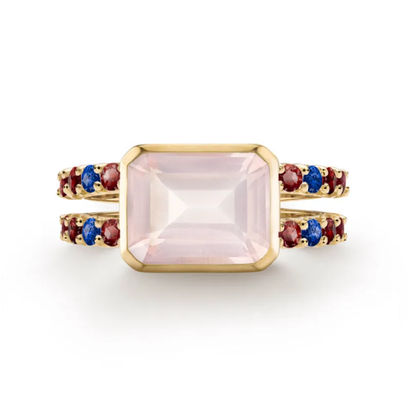 Personalized Warren Horizontal Birthstone Ring with Accent Stones in 14k Gold sold by Haverhill