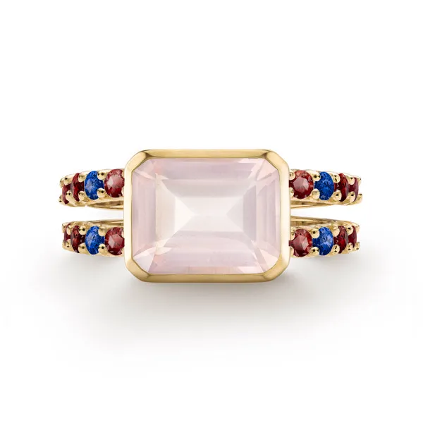 Personalized Warren Horizontal Birthstone Ring with Accent Stones in 14k Gold sold by Haverhill