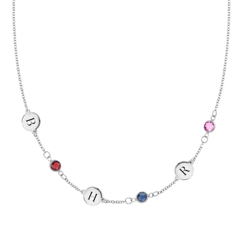 Personalized Classic 3 Letter & 3 Birthstone Necklace in 14k Gold (Single Spacing) sold by Haverhill