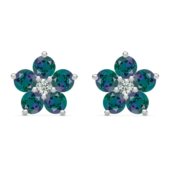 Personalized Greenwich Flower Birthstone & Diamond Earrings in 14k Gold sold by Haverhill