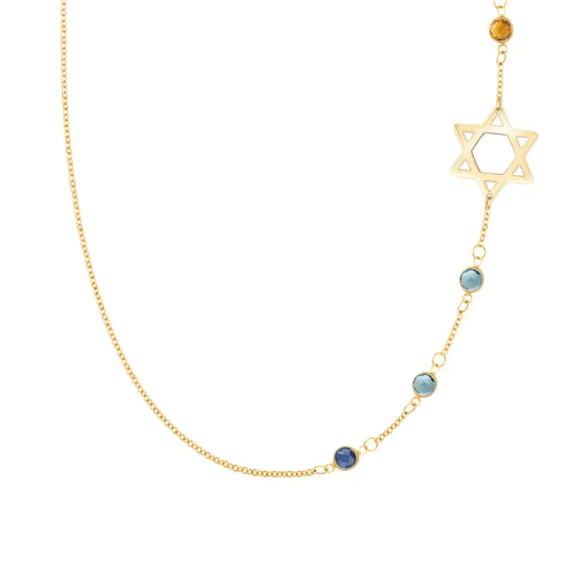 Personalized Classic Star of David & 4 Birthstone Necklace in 14k Gold sold by Haverhill